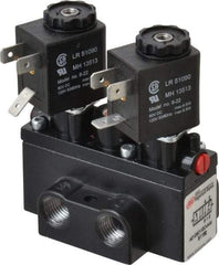 ARO/Ingersoll-Rand - 1/4" Inlet x 1/4" Outlet, Solenoid Actuator, Solenoid Return, 2 Position, Body Ported Solenoid Air Valve - 120 VAC Input, 54 CFM, 1.5 CV, 4 Way, 150 psi, 3-31/32" Long x 1-15/16" Wide x 3-1/4" High, 0 to 180°F - Industrial Tool & Supply