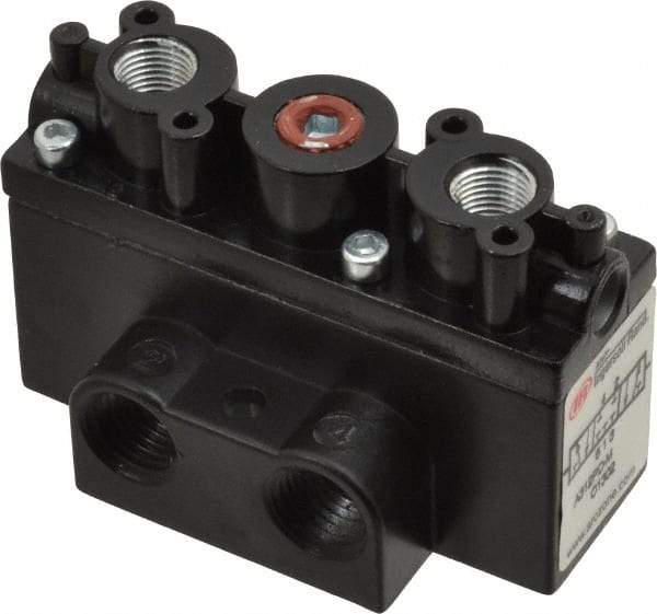 ARO/Ingersoll-Rand - 1/4" Inlet x 1/4" Outlet, Pilot Actuator, Pilot Return, 3 Position, Body Ported Solenoid Air Valve - 54 CFM, 1.5 CV, 4 Way, 150 psi, 2-15/16" Long x 1-15/16" Wide x 1-13/16" High, 0 to 180°F - Industrial Tool & Supply