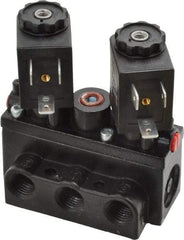 ARO/Ingersoll-Rand - 1/4" Inlet x 1/4" Outlet, Solenoid Actuator, Solenoid Return, 3 Position, Body Ported Solenoid Air Valve - 120 VAC Input, 32 CFM, 0.9 CV, 4 Way, 150 psi, 2-15/16" Long x 1-15/16" Wide x 1-13/16" High, 0 to 180°F - Industrial Tool & Supply