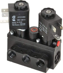 ARO/Ingersoll-Rand - 1/4" Inlet x 1/4" Outlet, Solenoid Actuator, Solenoid Return, 3 Position, Body Ported Solenoid Air Valve - 120 VAC Input, 32 CFM, 0.9 CV, 4 Way, 150 psi, 2-15/16" Long x 1-15/16" Wide x 1-13/16" High, 0 to 180°F - Industrial Tool & Supply