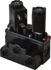 ARO/Ingersoll-Rand - 3/8" Inlet x 3/8" Outlet, Solenoid Actuator, Solenoid Return, 2 Position, Body Ported Solenoid Air Valve - 120 VAC Input, 63 CFM, 1.7 CV, 4 Way, 150 psi, 4" Long x '2-1/2" Wide x 3-5/8" High, 0 to 180°F - Industrial Tool & Supply