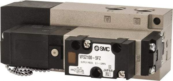 SMC PNEUMATICS - 0.8 CV Flow Rate, Single Solenoid Pilot Operated Valve - 5 Port, 2 Position, Spring Return, 1/4" NPT Inlet, 24 V - Industrial Tool & Supply