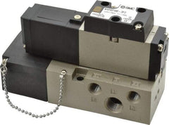 SMC PNEUMATICS - 0.8 CV Flow Rate, Single Solenoid Pilot Operated Valve - 5 Port, 2 Position, Spring Return, 1/4" NPT Inlet, 110 V - Industrial Tool & Supply