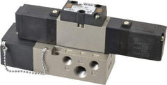 SMC PNEUMATICS - 0.8 CV Flow Rate, Double Solenoid Pilot Operated Valve - 5 Port, 2 Position, 1/4" NPT Inlet, 110 V - Industrial Tool & Supply