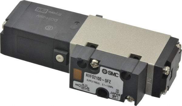 SMC PNEUMATICS - 0.8 CV Flow Rate, Single Solenoid Pilot Operated Valve - 5 Port, 2 Position, Spring Return, 1/4" NPT Inlet, 24 V - Industrial Tool & Supply