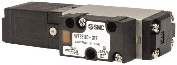 SMC PNEUMATICS - 0.8 CV Flow Rate, Single Solenoid Pilot Operated Valve - 5 Port, 2 Position, Spring Return, 1/4" NPT Inlet, 110 V - Industrial Tool & Supply