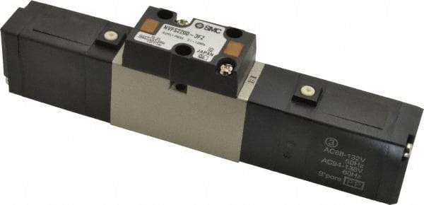SMC PNEUMATICS - 0.8 CV Flow Rate, Double Solenoid Pilot Operated Valve - 5 Port, 2 Position, 1/4" NPT Inlet, 110 V - Industrial Tool & Supply