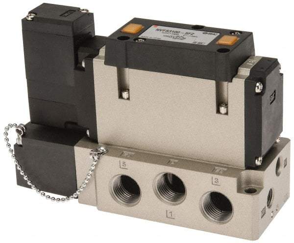 SMC PNEUMATICS - 2 CV Flow Rate, Single Solenoid Pilot Operated Valve - 5 Port, 2 Position, Spring Return, 3/8" NPT Inlet, 24 V - Industrial Tool & Supply
