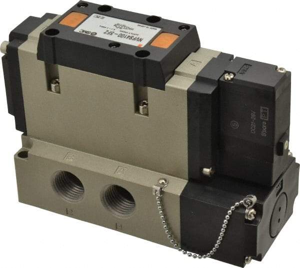 SMC PNEUMATICS - 3.6 CV Flow Rate, Single Solenoid Pilot Operated Valve - 5 Port, 2 Position, Spring Return, 1/2" NPT Inlet, 24 V - Industrial Tool & Supply