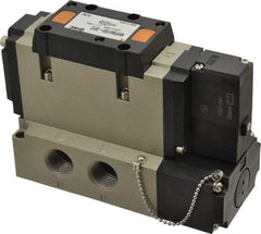 SMC PNEUMATICS - 3.6 CV Flow Rate, Single Solenoid Pilot Operated Valve - 5 Port, 2 Position, Spring Return, 1/2" NPT Inlet, 24 V - Industrial Tool & Supply