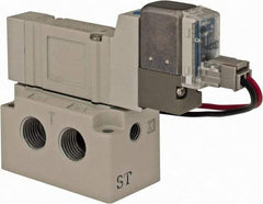 SMC PNEUMATICS - 0.3 CV Flow Rate, Single Solenoid Pilot Operated Valve - 5 Port, 2 Position, Spring Return, 1/8" NPT Inlet, 24 V - Industrial Tool & Supply