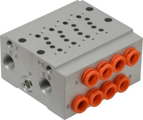 SMC PNEUMATICS - 0.3 CV Flow Rate, 4 Station Pilot Operated Solenoid Valve - 1/4" Push to Connect Inlet, Bar Manifold Base Mounted - Industrial Tool & Supply