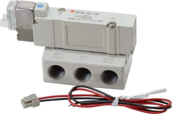 SMC PNEUMATICS - 0.7 CV Flow Rate, Single Solenoid Pilot Operated Valve - 5 Port, 2 Position, Spring Return, 1/4" NPT Inlet, 24 V - Industrial Tool & Supply