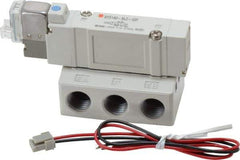 SMC PNEUMATICS - 0.7 CV Flow Rate, Single Solenoid Pilot Operated Valve - 5 Port, 2 Position, Spring Return, 1/4" NPT Inlet, 24 V - Industrial Tool & Supply
