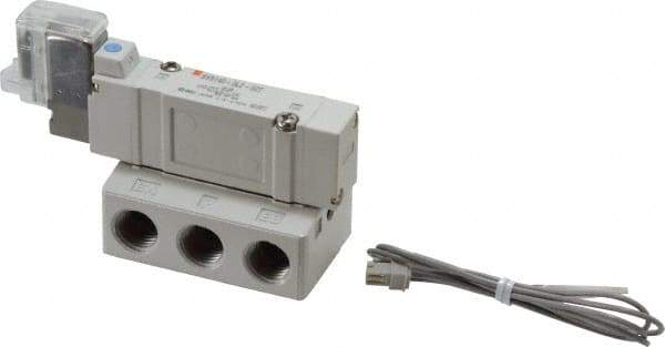 SMC PNEUMATICS - 0.7 CV Flow Rate, Single Solenoid Pilot Operated Valve - 5 Port, 2 Position, Spring Return, 1/4" NPT Inlet, 110 V - Industrial Tool & Supply