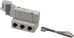 SMC PNEUMATICS - 0.7 CV Flow Rate, Single Solenoid Pilot Operated Valve - 5 Port, 2 Position, Spring Return, 1/4" NPT Inlet, 110 V - Industrial Tool & Supply