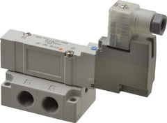 SMC PNEUMATICS - 0.7 CV Flow Rate, Single Solenoid Pilot Operated Valve - 5 Port, 2 Position, Spring Return, 1/4" NPT Inlet, 24 V - Industrial Tool & Supply