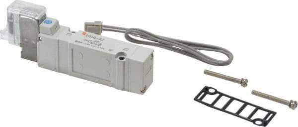 SMC PNEUMATICS - 0.7 CV Flow Rate, Single Solenoid Pilot Operated Valve - 5 Port, 2 Position, Spring Return, 1/4" Push to Connect Inlet, 110 V - Industrial Tool & Supply