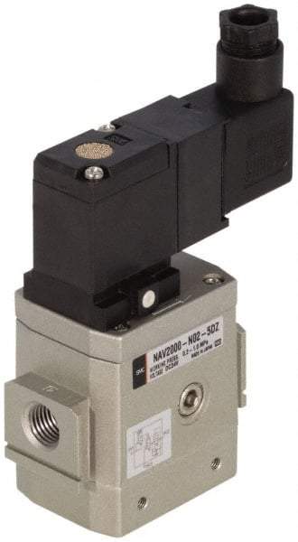 SMC PNEUMATICS - 3/8" Female NPT x 1/8" Gage Port Soft Start-Up Valve - 24V, DC Input, DIN Electrical Entry & 30 to 150 psi - Industrial Tool & Supply