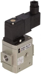 SMC PNEUMATICS - 1/4" Female NPT x 1/8" Gage Port Soft Start-Up Valve - 110V, AC Input, DIN Electrical Entry & 30 to 150 psi - Industrial Tool & Supply