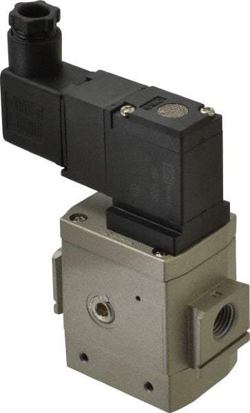 SMC PNEUMATICS - 1/4" Female NPT x 1/8" Gage Port Soft Start-Up Valve - 24V, DC Input, DIN Electrical Entry & 30 to 150 psi - Industrial Tool & Supply