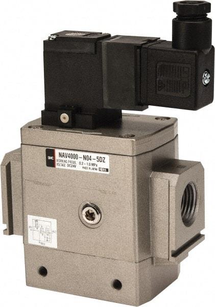 SMC PNEUMATICS - 1/2" Female NPT x 1/8" Gage Port Soft Start-Up Valve - 24V, DC Input, DIN Electrical Entry & 30 to 150 psi - Industrial Tool & Supply