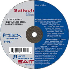 Sait - 3" Aluminum Oxide Cutoff Wheel - 1/16" Thick, 1/4" Arbor, 25,000 Max RPM, Use with Die Grinders - Industrial Tool & Supply