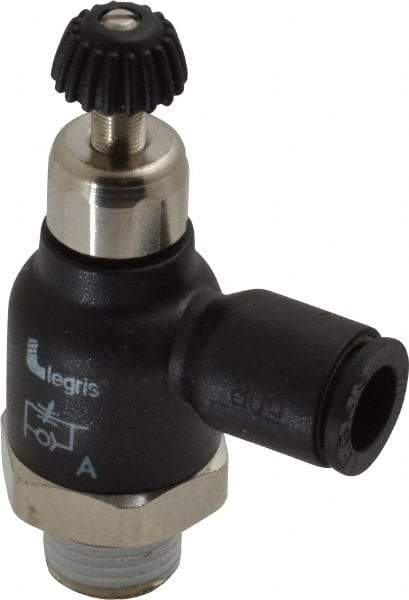 Legris - 1/4" Tube OD x 1/8 Male NPT Compact Meter Out Flow Control Valve - 14.5 to 145 psi, Nylon - Industrial Tool & Supply