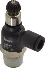 Legris - 1/4" Tube OD x 1/4 Male NPT Compact Meter Out Flow Control Valve - 14.5 to 145 psi, Nylon - Industrial Tool & Supply