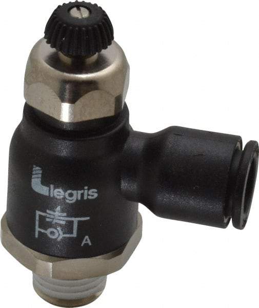 Legris - 3/8" Tube OD x 1/4 Male NPT Compact Meter Out Flow Control Valve - 14.5 to 145 psi, Nylon - Industrial Tool & Supply