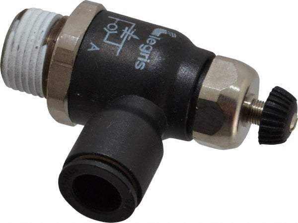 Legris - 3/8" Tube OD x 3/8 Male NPT Compact Meter Out Flow Control Valve - 14.5 to 145 psi, Nylon - Industrial Tool & Supply