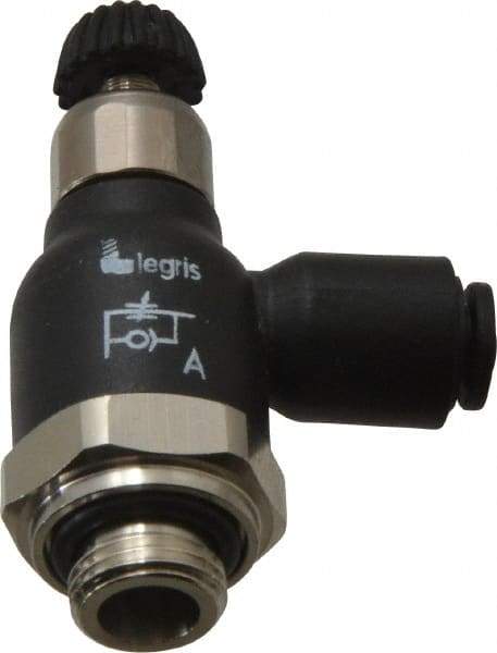 Legris - 4mm Tube OD x 1/8 Male BSPP Compact Meter Out Flow Control Valve - 14.5 to 145 psi, Nylon - Industrial Tool & Supply