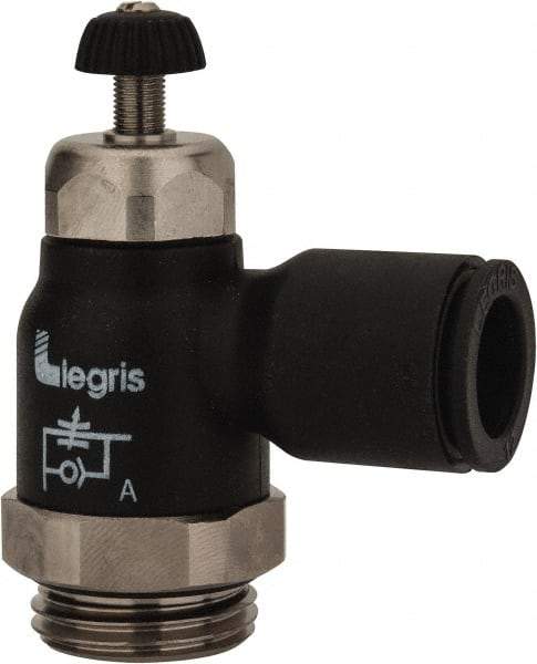 Legris - 12mm Tube OD x 1/2 Male BSPP Compact Meter Out Flow Control Valve - 14.5 to 145 psi, Nylon - Industrial Tool & Supply
