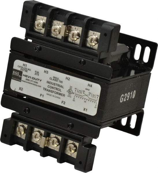 Sola/Hevi-Duty - 1 Phase, 0.08 kVA, Control Transformer - 2 Input, 1 Output Winding, 60 Hz, 4.36 Inch Deep x 2.96 Inch High, 131°F Temp Rise - Industrial Tool & Supply