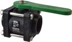 Green Leaf - 1-1/2" Pipe, Standard Port, Polypropylene Standard Ball Valve - 3 Piece, Inline - One Way Flow, FNPT x FNPT Ends, Lever Handle, 150 WOG - Industrial Tool & Supply