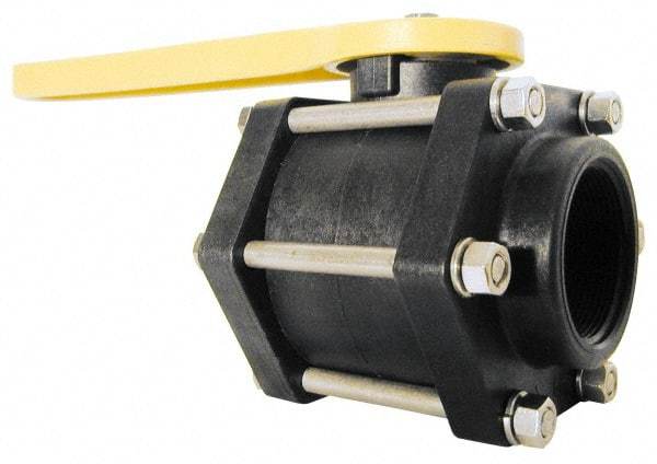 Green Leaf - 3" Pipe, Full Port, Polypropylene Standard Ball Valve - 3 Piece, Inline - One Way Flow, FNPT x FNPT Ends, Lever Handle, 100 WOG - Industrial Tool & Supply