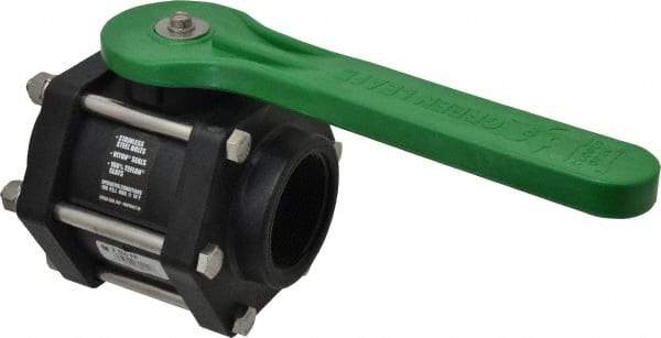 Green Leaf - 2" Pipe, Full Port, Polypropylene Standard Ball Valve - 3 Piece, Inline - One Way Flow, FNPT x FNPT Ends, Lever Handle, 100 WOG - Industrial Tool & Supply