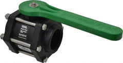 Green Leaf - 2" Pipe, Full Port, Polypropylene Standard Ball Valve - 3 Piece, Inline - One Way Flow, FNPT x FNPT Ends, Lever Handle, 100 WOG - Industrial Tool & Supply