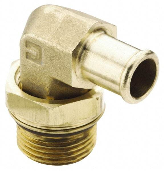 Parker - 1-1/16-12 Straight Thread Hose Barb x SAE Straight Thread 90° Male Elbow - 1" ID Hose, Brass - Industrial Tool & Supply