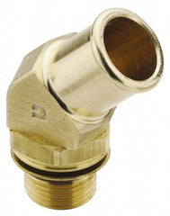 Parker - M18x1.5 Metric Thread Hose Barb x Metric Thread 45° Male Elbow - 3/4" ID Hose, Brass - Industrial Tool & Supply
