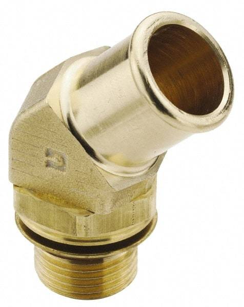 Parker - 1-1/16-12 Straight Thread Hose Barb x SAE Straight Thread 45° Male Elbow - 1" ID Hose, Brass - Industrial Tool & Supply