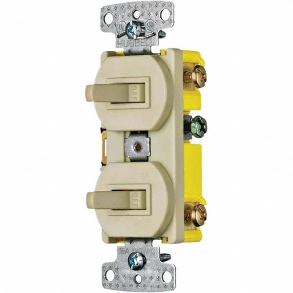 Hubbell Wiring Device-Kellems - Combination Wall Switch & Receptacles Combination Switch/Receptacle Type: Toggle Switch Color: Ivory - Industrial Tool & Supply