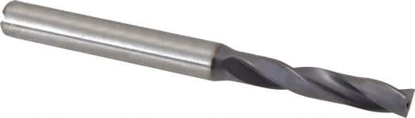 Kennametal - 3/16" 180° Spiral Flute Solid Carbide Screw Machine Drill Bit - TiAlN Finish, Right Hand Cut, 1-7/64" Flute Length, 66mm OAL, Flat-Bottom Point, Straight Shank, Through Coolant - Industrial Tool & Supply