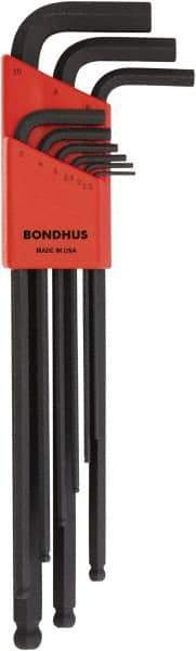 Bondhus - 9 Piece, L-Key Ball End Hex Key Set - 1.5 to 10mm Range, Protanium High Torque Steel - Industrial Tool & Supply