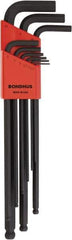 Bondhus - 9 Piece, L-Key Ball End Hex Key Set - 1.5 to 10mm Range, Protanium High Torque Steel - Industrial Tool & Supply
