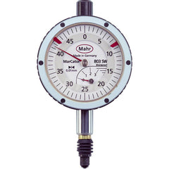 Mahr - Dial Drop Indicators; Maximum Measurement (Inch): 0.12 ; Maximum Measurement (mm): 3.00 ; Dial Graduation (mm): 0.0100 ; Dial Graduation (Decimal Inch): 0.000400 ; Dial Reading: 0-50 ; Dial Diameter (mm): 44.00 - Exact Industrial Supply