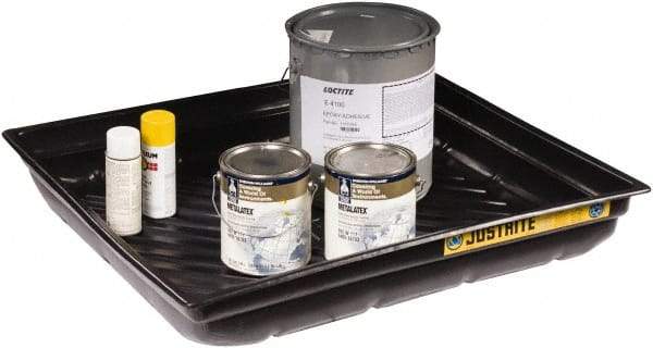 Justrite - 23 Gallon Capacity, 34 Inch Long x 37-3/4 Inch Wide, Polyurethane Spill Tray - 34 Inch Diameter, 5-1/2 Inch High, Black - Industrial Tool & Supply