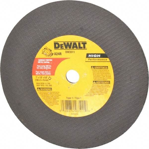 DeWALT - 7" 24 Grit Aluminum Oxide Cutoff Wheel - 1/8" Thick, 5/8" Arbor, 8,700 Max RPM, Use with Circular Saws - Industrial Tool & Supply