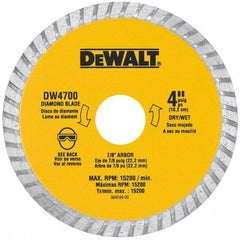 DeWALT - 4" Diam, 7/8" Arbor Hole Diam, Wet & Dry Cut Saw Blade - Diamond-Tipped, Standard Round Arbor - Industrial Tool & Supply