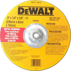 DeWALT - 24 Grit, 9" Wheel Diam, 1/4" Wheel Thickness, Type 27 Depressed Center Wheel - Aluminum Oxide, R Hardness, 6,600 Max RPM, Compatible with Angle Grinder - Industrial Tool & Supply